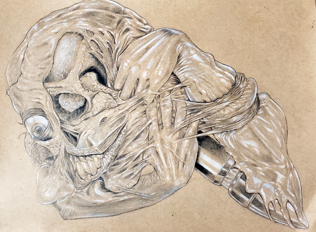 The Itch, original graphite and chalk pencil drawing